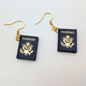 Gold Lettered Passport Charm Earrings with Real Paper Details
